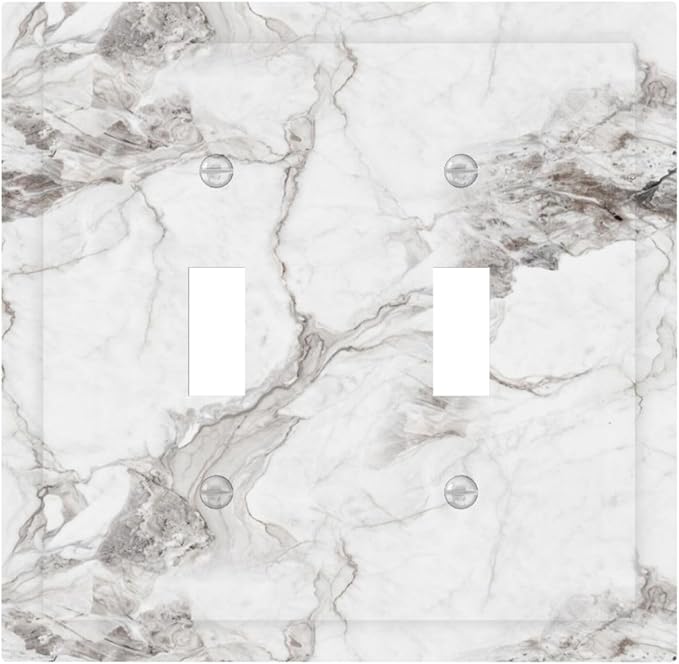 White And Gray Marble Patterns Texture Abstract Print Decorative Switch Plates 2 Gang Double Toggle Outlet Light Switch Cover Wall Plate Electrical Faceplate for Bathroom Kitchen Decor