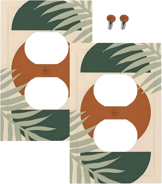 Outlet Covers Vintage Boho Sun Leaf 1 Gang Duplex Light Switch Cover Plate Decorative Wall Plates Electrical Switchplate Receptacle for Bathroom Bedroom Decor（2 Pack）
