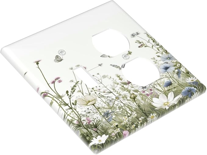 Colorful Wildflowers Daisy Plant Butterfly Floral Wallplates 1 Toggle 1 Duplex Switch Plate Electrical GFCI Faceplate Decorative Light Switch Covers for Bed Room Living Room Decor