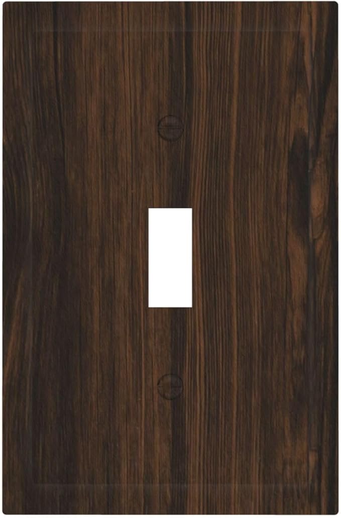 Light Switch Cover Plate Dark Brown Wood Grain Rustic Country Wooden 1 Gang Wall Plate Cover Single Toggle Outlet Covers Decorative Switch Plate Covers Electrical Faceplate for Farmhouse Home