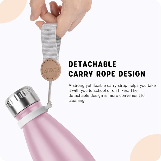 Water Bottle 17 oz Stainless Steel Vacuum Insulated Sports Flask Reusable Metal Leak Proof Travel Water Bottle for Women, Cola Shape BPA Free(Pink)