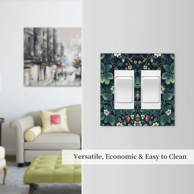 Decorative Outlet Covers Strawberry Birds Flowers Plant Morris Floral 2 Gang Double GFCI Rocker Electrical Wall Panels Light Switch Cover Plate for Bedroom Farmhouse Decor