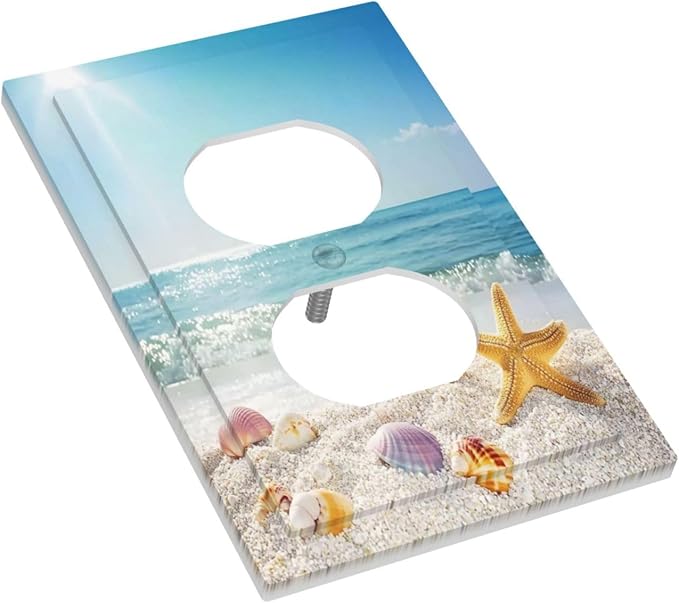 Outlet Covers Summer Beach Colorful Seashell Starfish 1 Gang Duplex Light Switch Cover Decorative Switch Plates Electrical Receptacle Faceplate Wall Plate For Kids Room Nursery Decor