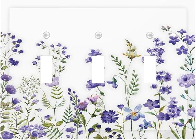 Lavender Wildflowers Purple Flowers Plant Floral Decorative Switch Plates 3 Gang Wall Plate Triple Toggle Light Switch Cover Faceplate Electrical Wall Panels for Bedroom Living Room Decor