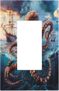 Light Switch Cover Plate Deep Ocean Octopus Sailboat Sea Monster 1 Gang Outlet Covers Single Rocker Decorative Switch plates Electrical Wall Plates GFCI Receptacle for Bathroom Bedroom Decor