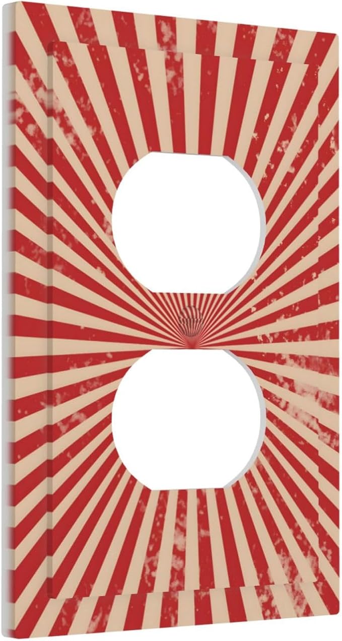 Retro Circus Sparkling Red White Lines Mid Century Outlet Covers 1 Gang Duplex Light Switch Cover Decorative Switch Plates Electrical Receptacle Faceplate Wall Plate for Farmhouse Home Decor