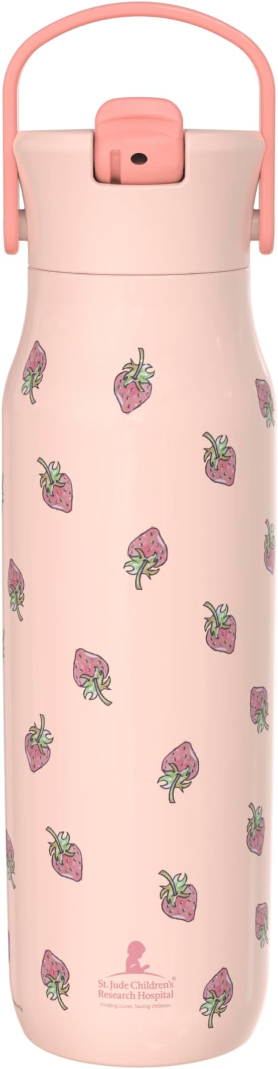 Zak Designs Harmony Water Bottle Benefiting St. Jude, For Travel or At Home, 32oz Stainless Steel is Leak-Proof When Closed and Vacuum Insulated with Straw Lid and Carry Handle (Strawberry)