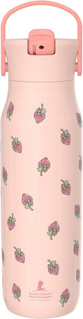 Zak Designs Harmony Water Bottle Benefiting St. Jude, For Travel or At Home, 32oz Stainless Steel is Leak-Proof When Closed and Vacuum Insulated with Straw Lid and Carry Handle (Strawberry)