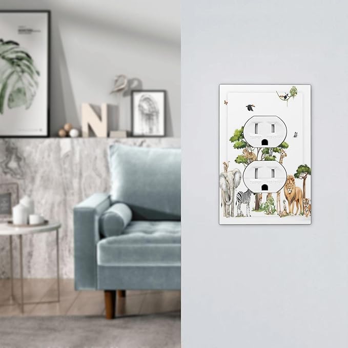 Large Animals Elephant Giraffe Jungle Lion Leopard Zebra Outlet Covers 1 Gang Duplex Light Switch Cover Decorative Switch Plates Electrical Receptacle Faceplate Wall Plate for Kids Room Nursery Decor