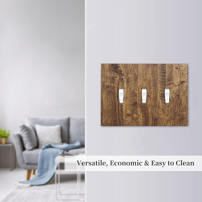 Rustic Brown Wood Distressed Wood Print Decorative Switch Plates 3 Gang Wall Plate Triple Toggle Light Switch Cover Faceplate Electrical Wall Panels for Farmhouse Home Decor