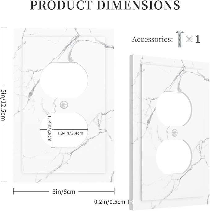 Luxurious White Marble Abstract Print Outlet Covers 1 Gang Duplex Light Switch Cover Decorative Switch Plates Electrical Receptacle Faceplate Wall Plate for Bathroom Kitchen Bedroom Decor