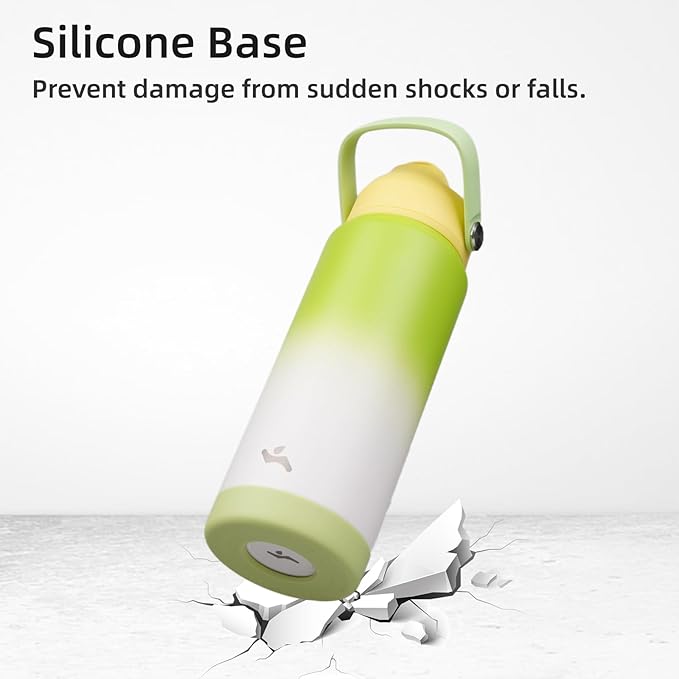 Konokyo Insulated Water Bottle with Straw Lid,24 oz Stainless Steel Vacuum Metal Bottle with Silicone Handle,GreenWhite