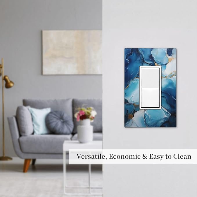 Decorative Outlet Covers Artistic Abstract Blue Marble Gold Line Painted 1 Gang Single Decora GFCI Device Light Switch Covers Plate 1 Rocker Wall Plate Jumbo Switch Cover Plate