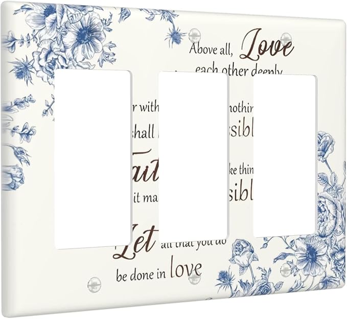 Decorative Outlet Covers Inspirational Quotes Blue Flower Floral 3 Gang Light Switch Cover Plate Triple Rocker Wall Plates for Electrical Outlets Switch Plate Covers for Bedroom Home Decor