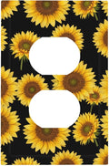 Sunflower Fields Duplex Wall Plate - 1-Gang Standard US Size Vibrant Sunflower on Black Outlet Covers, Boho Sunny Garden for Bedroom Decor