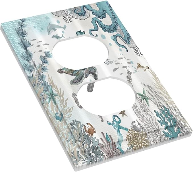 Sea Turtle Octopus Ocean Underwater Animal 1 Gang Outlet Plate Decorative Single Duplex Wall Plate Covers Unique Electrical Receptacle Light Switch Cover Faceplate Switchplate for Bathroom Decor