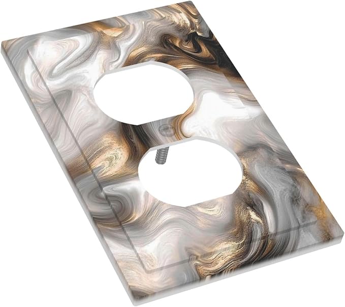 Outlet Covers Grey Brown Swirl Marble Texture 1 Gang Duplex Light Switch Cover Decorative Switch Plates Electrical Receptacle Faceplate Wall Plate For Bathroom Kitchen Decor