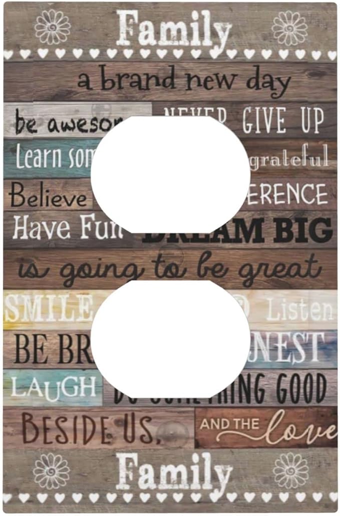 Country Rustic Vintage Family Home Inspirational Quotes Rules 1 Gang Duplex Wall Plate Electrical Receptacle Outlet Cover Cabin Barn Wood Wooden Decorative Dual Device Plug Light Switch Wallplate