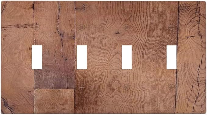 Rustic Brown Dark Wood Texture Printing Light Switch Covers Quad Toggle Electrical Faceplate 4 Gang Wall Plate Decorative Switch Plates For Farmhouse Cabin Decor