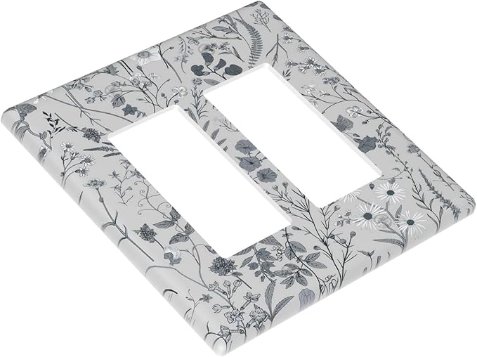 Boho Wild Flowers Farm Floral 2 Gang Rocker Decora Light Switch Cover Decorative Outlet Covers Wall Plate Electrical Faceplate Switchplate GFCI for Bathroom Home Living Room Decor