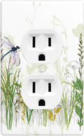 1-Gang Duplex Wall Plate, Wildflower & Dragonfly Printed Outlet Cover, Boho Cottage Garden Floral Decor for Sunroom Bedroom