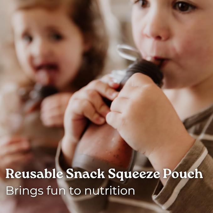 haakaa Silicone Yummy Pouch 4.5 oz – Reusable Silicone Snack & Smoothie Pouch, Refillable, Leak-Resistant, Dishwasher Safe, Eco-Friendly Food Storage for Babies Kids & Toddlers (2-PK, Grey)