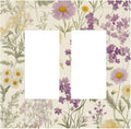 Watercolor Floral Leaves Double Rocker Light Switch Cover Small Purple Flowers Daisies 2 Gang Outlet Covers Switchplates Decorative Electrical Wall Plate for Country Bedroom Living Room Decor