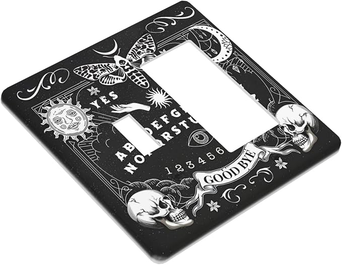 Black Witchy Skeleton Skull Gothic Sun Moon Outlet Covers 1 Toggle 1 Rocker Combination Decorative Wall Plate Electrical Switch Plates Light Switch Cover Plate for Bedroom Living Room Decor
