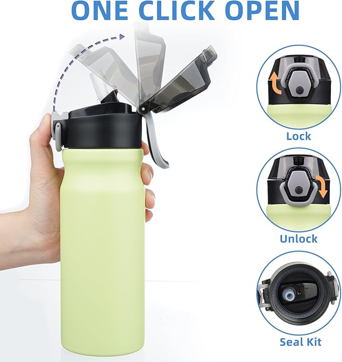 BJPKPK Insulated Water Bottle 18oz Stainless Steel Water Bottles with Straw and Carry Handle Double Wall Metal Thermal Flask,Macaron Green