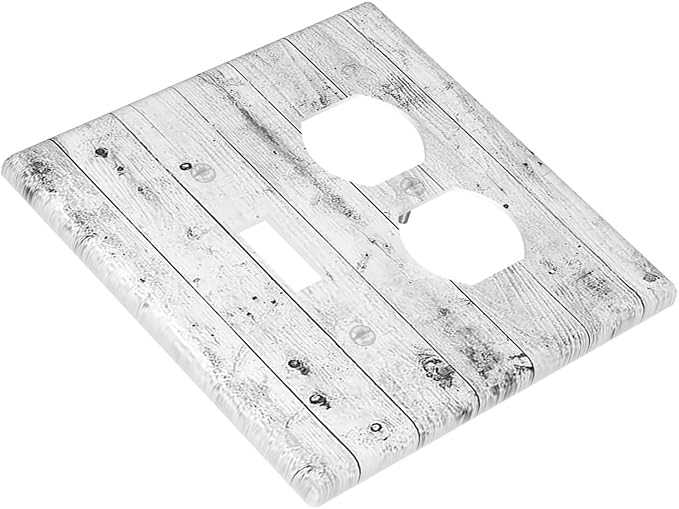 Wallplates Rustic White Grey Wood Grain 1 Toggle 1 Duplex Switch Plate Electrical GFCI Faceplate Decorative Light Switch Covers for Farmhouse Home Decor