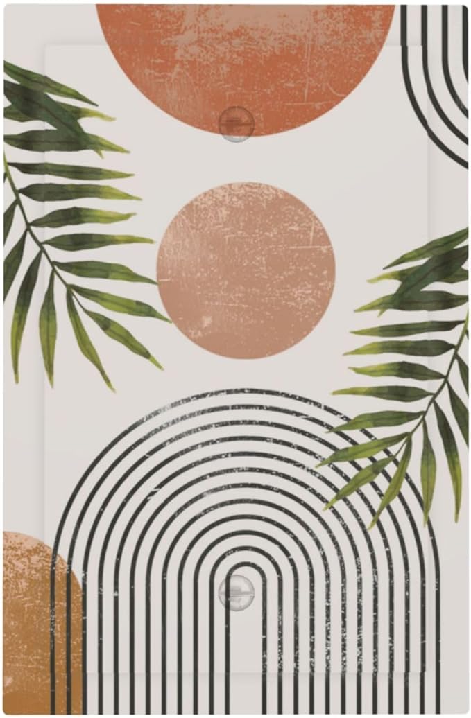 Beautiful Boho Mid Century Large Archs Sun Leaves Plants Light Switch Cover Plate 1 Gang No Device Blank Electrical Wall Plates Faceplate Decorative Switch Plate Covers for Bedroom Living Room Decor