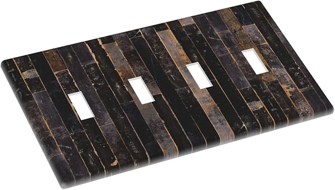 Decorative Switch Plate Covers Black Farmhouse Wood Board 4 Gang Device Light Switch Cover Western Country Lodge Quad Toggle Wall Plate Electrical Faceplate for Bathroom Bedroom Home Decor