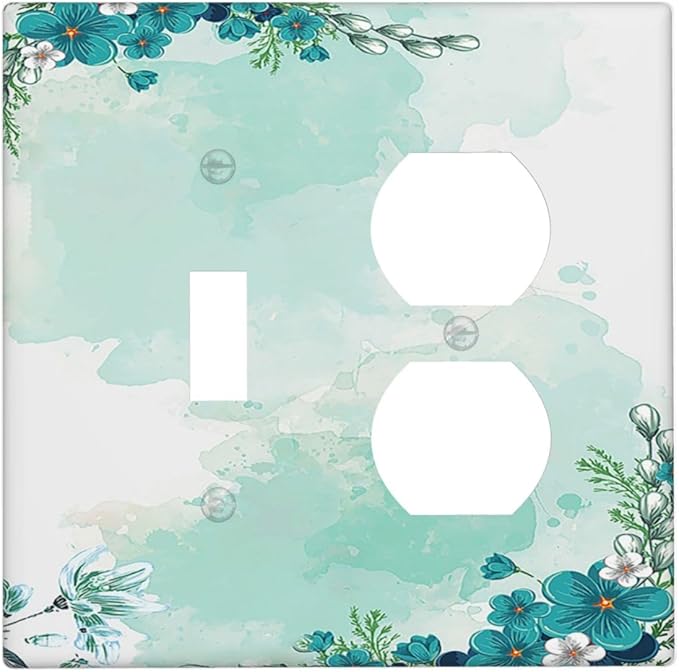 Wallplates Blue Green Flowers Light Green Watercolor Patterns 1 Toggle 1 Duplex Switch Plate Electrical GFCI Faceplate Decorative Light Switch Covers for Bedroom Home Decor