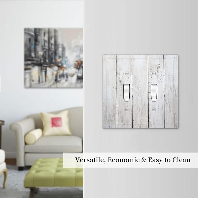 Modern Rustic Wood White Oak Print Decorative Switch Plates 2 Gang Double Toggle Outlet Light Switch Cover Wall Plate Electrical Faceplate for Farmhouse Home Decor