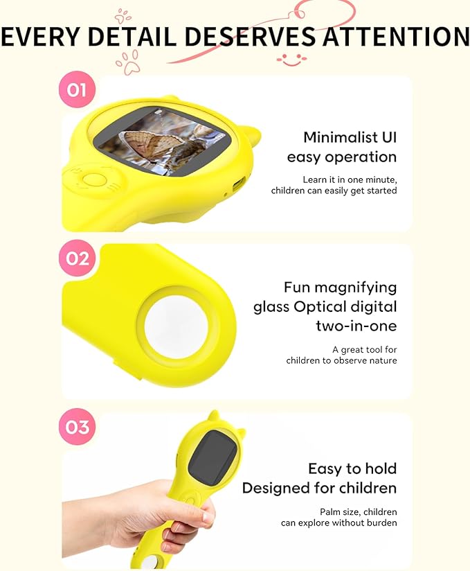 Handheld Microscope for Kids - Educational Science Toys, Christmas & Birthday Gifts for Age 5 6 7 8 9 10 11 12 Girls & Boys (Yellow)