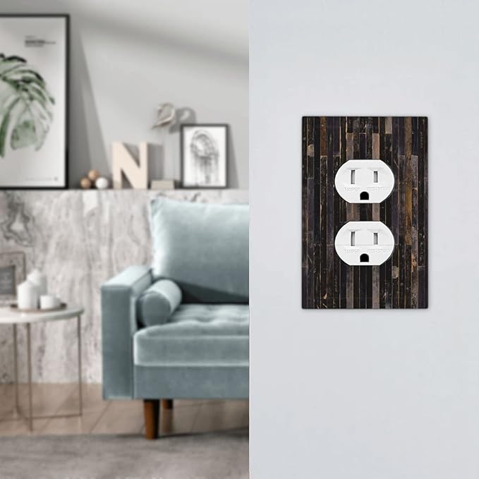 Decorative Switch Plate Covers Black Farmhouse Wood Board 1 Gang Receptacle Duplex Wall Plate Light Switch Cover Single Dual Device Outlet Plate Western Country Lodge Electrical Faceplate
