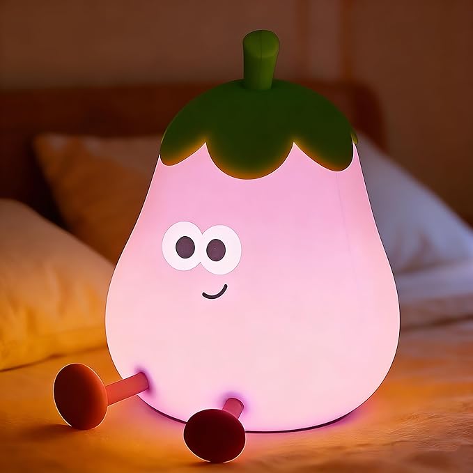 Eggplant Night Light, Touch Bedside Lamp, 3 Level Dimmable Squishy Lamp for Bedroom & Room Decor