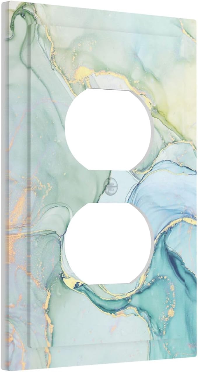 Outlet Covers Teal Gold Marbling Turquoise 1 Gang Duplex Wall Plate Decorative Switch Plates Electrical Receptacle Faceplate Light Switch Cover for Bathroom living Room Decor