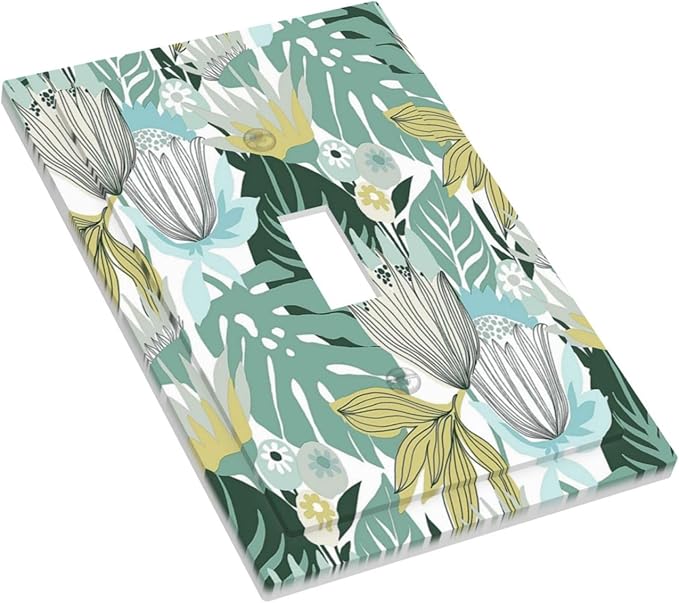Retro Tropical Leaves Light Switch Plate Cover 1 Gang Single Toggle Wall Plates Art Decorative Switchplate Outlet Covers Electrical Faceplate for Bedroom Bathroom Kitchen Decor