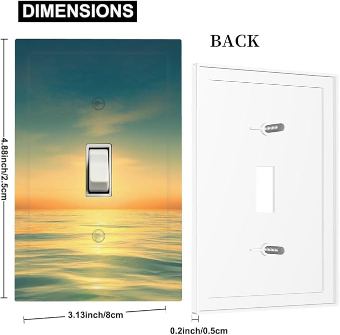 Serene Coastal Sunset 1-Gang Toggle Light Switch Plate, Minimalist Ocean Landscape Design Decorative Wall Plate for Bathroom Decor