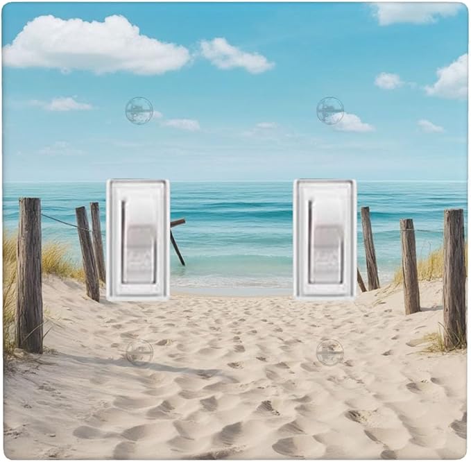 Ocean Beach Sand Clouds 2-Gang Double Toggle Switch Plate, Coastal Beach Wall Plate for Home, Beach House, Bathroom & Sunroom