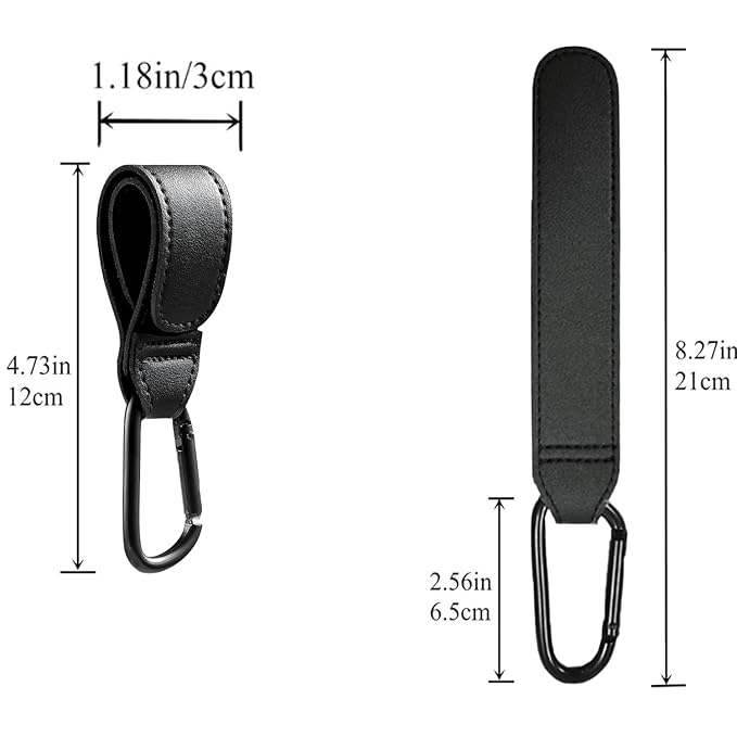 4 Pcs Leather Stroller Hook, Mommy Stroller Clip, Stroller Accessories Organizer Hook, Metal Hook for Strollers/Walkers/Mobility Scooter/Wheelchair/Rollator(Brown)