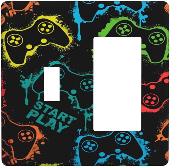 Gaming Hippie Gamer Modern Gamepad Colorful Graffiti Outlet Covers 1 Toggle 1 Rocker Combination Decorative Wall Plate Electrical Switch Plates Light Switch Cover Plate for Kids Room Nursery Decor