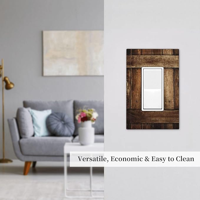 Brown Wooden Barn Door Old Wood Print Decorative Outlet Covers 1 Gang Single Rocker Light Switch Cover Plate Wall Plates GFCI Faceplate for Farmhouse Home Decor