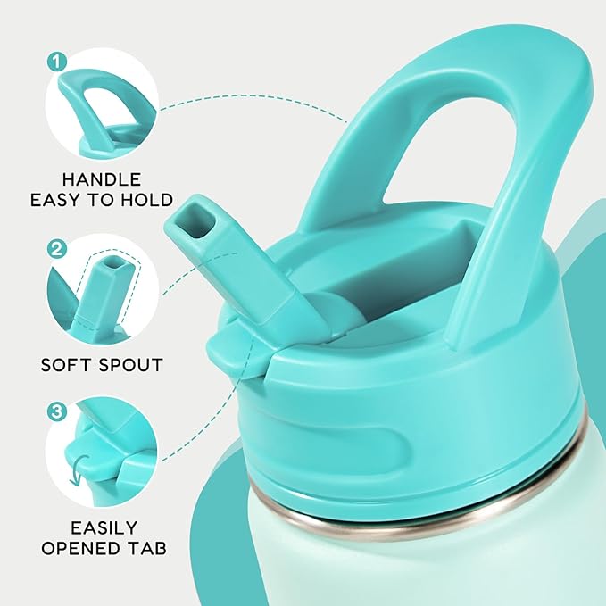 Fijinhom 12oz Kids Water Bottle for School, Toddler Bottles with Straws, Stainless Steel Vacuum Insulated Water Bottle for Boys&Girls, Leak-Proof, BPA-Free, Serenity