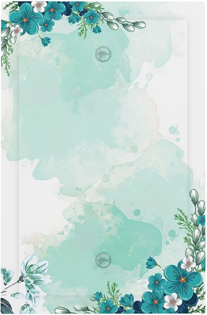 Light Switch Cover Plate Blue Green Flowers Light Green Watercolor Patterns 1 Gang No Device Blank Electrical Wall Plates Faceplate Decorative Switch Plate for Bedroom Home Decor