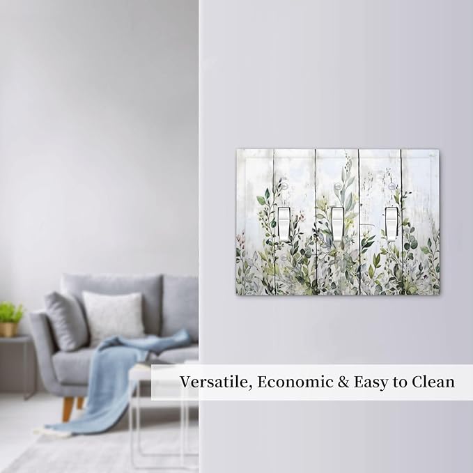 Sage Green Eucalyptus Rustic Country Botanical Leaf Flower Decorative Switch Plates 3 Gang Wall Plate Triple Toggle Light Switch Cover Faceplate Electrical Wall Panels for Farmhouse Bedroom Decor