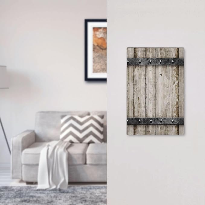 1-Gang No Device Decorative Blank Receptacle Wall Plate Western Rustic Wooden Barn Door Wood Cabin Country Metal Texture Light Switch Mid Size Electrical Face Plate Cover for Unused Outlets/Switches