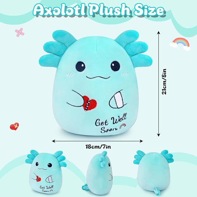 Get Well Gifts for Kids, Blue Axolotl Get Well Soon Stuffed Animal Feel Better Gifts for Kids, Kawaii Axolotl Pillow Plush Gift for Boys Girls After Surgery