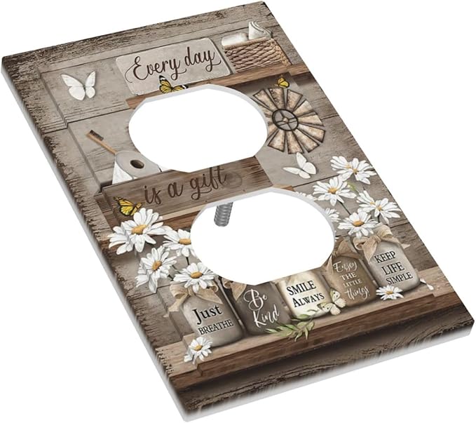 Rustic Daisy Flower Butterfly Inspirational Cottage Outlet Covers 1 Gang Duplex Light Switch Cover Decorative Switch Plates Electrical Receptacle Faceplate Wall Plate for Farmhouse Bedroom Decor